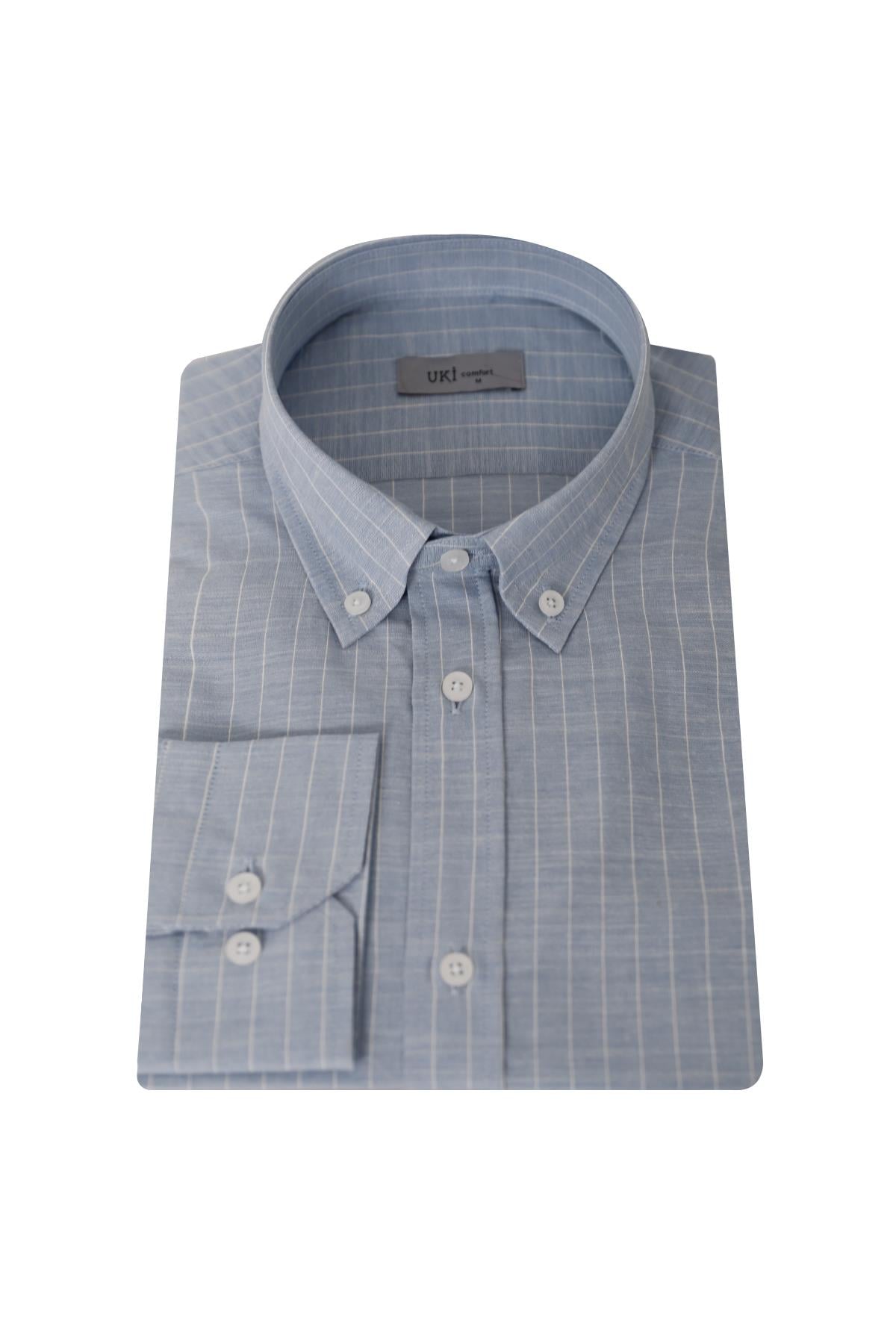MAVİ Keten , Confort Fit , Uzun Kol , Çizgili Gömlek