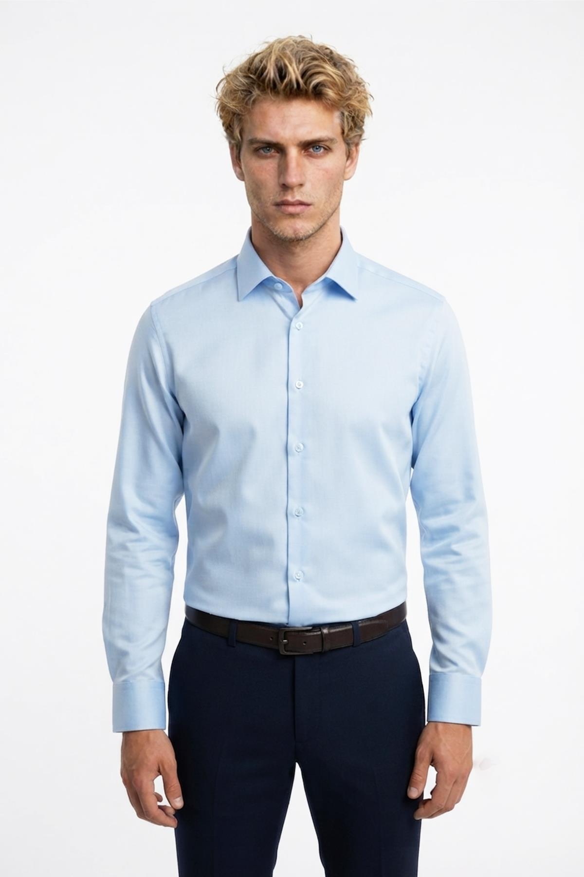 MAVİ Saten Slim Fit Klasik Gömlek