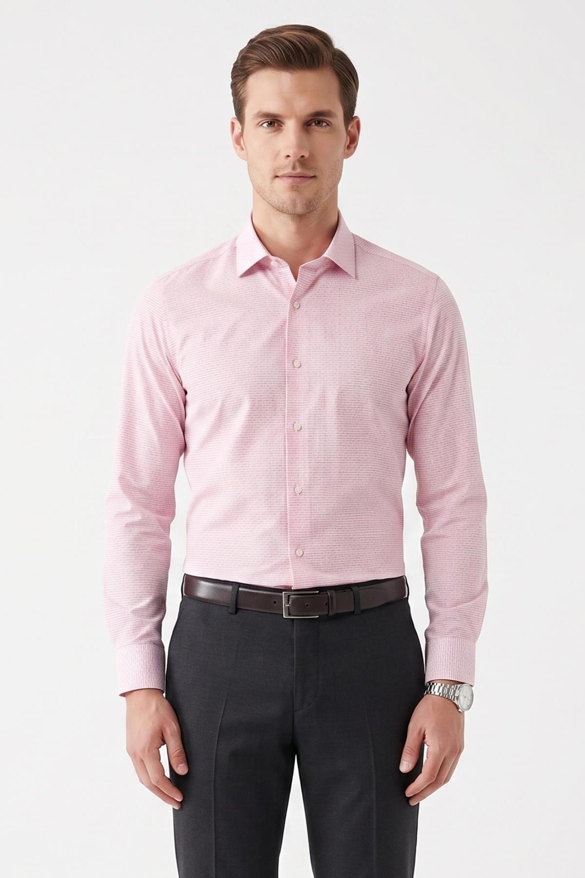 PEMBE Slim Fit Uzun Kol Gömlek