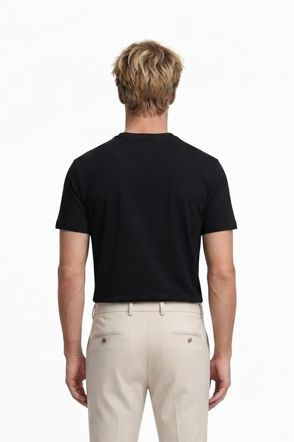SİYAH Bisiklet Yaka T-Shirt