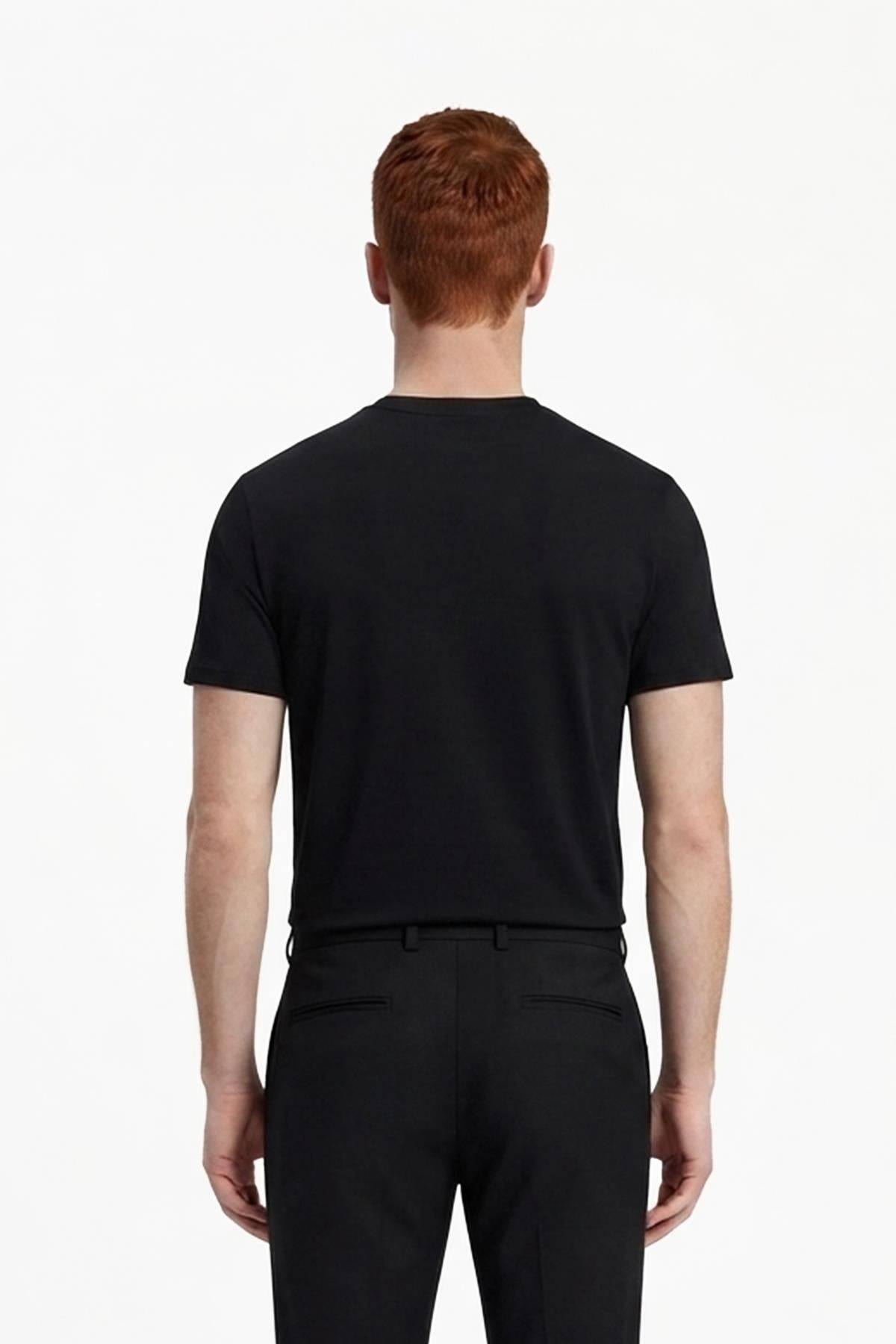 SİYAH Bisiklet Yaka T-Shirt