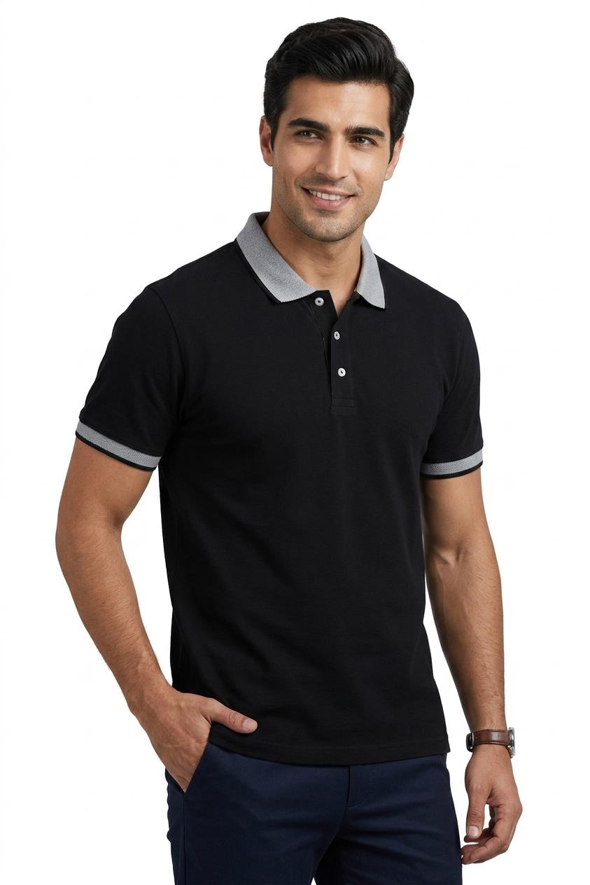 SİYAH Comfort Fit Polo Yaka Pike T-Shirt