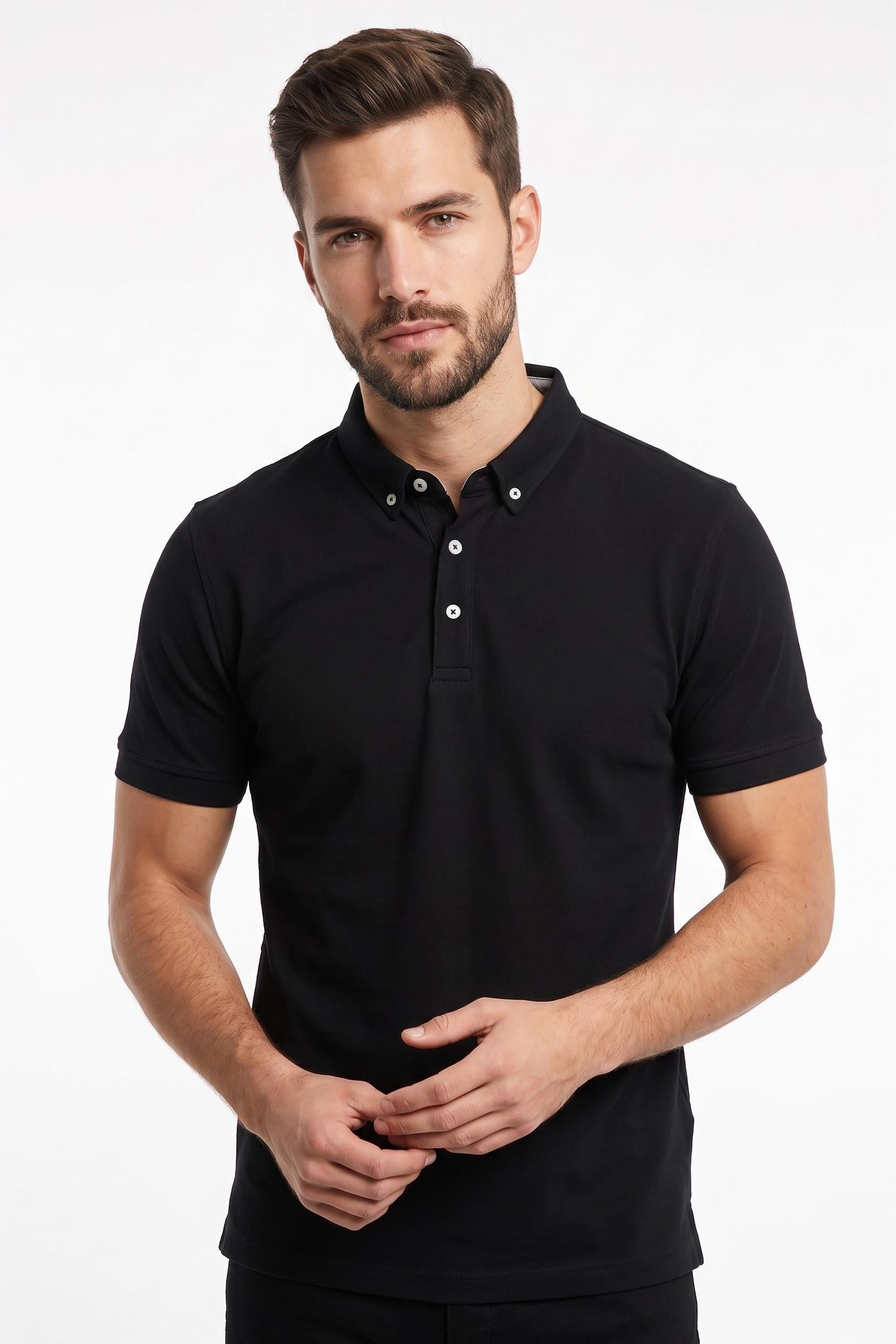 SİYAH Comfort Fit Polo Yaka Pike T-Shirt