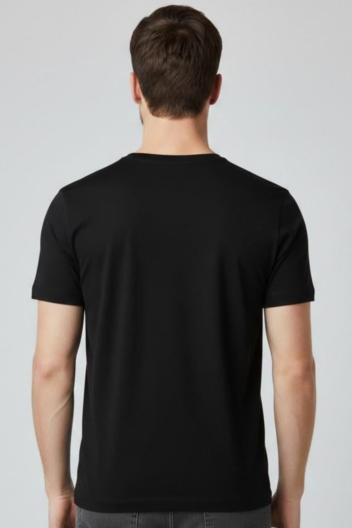 SİYAH Comfort Fit V Yaka Basic T-Shirt