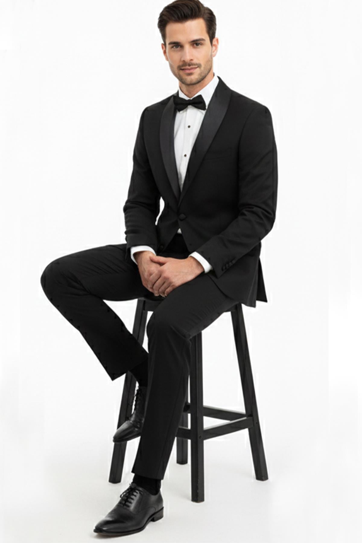 SİYAH Klasik Çıkma Şal Yaka Slim Fit Smokin Takım