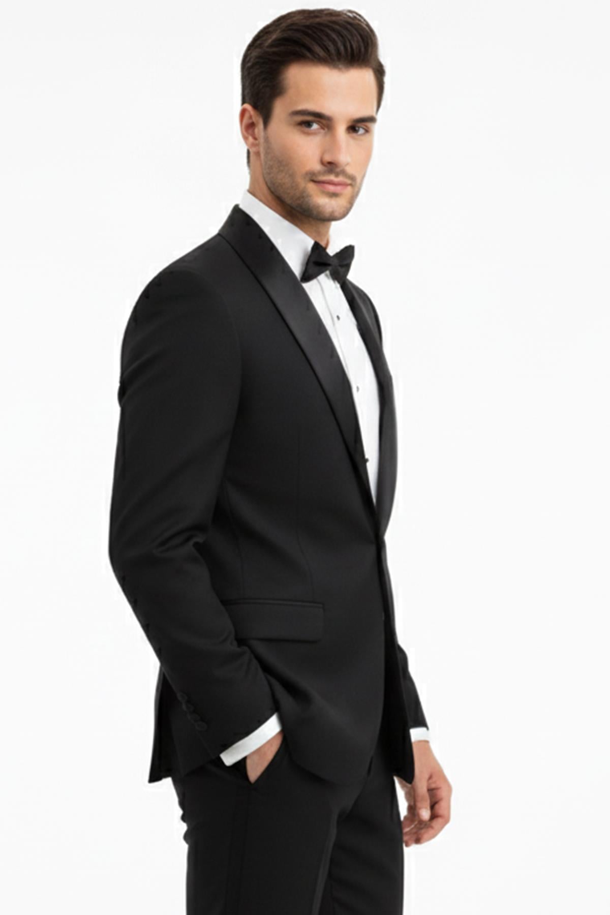 SİYAH Klasik Çıkma Şal Yaka Slim Fit Smokin Takım