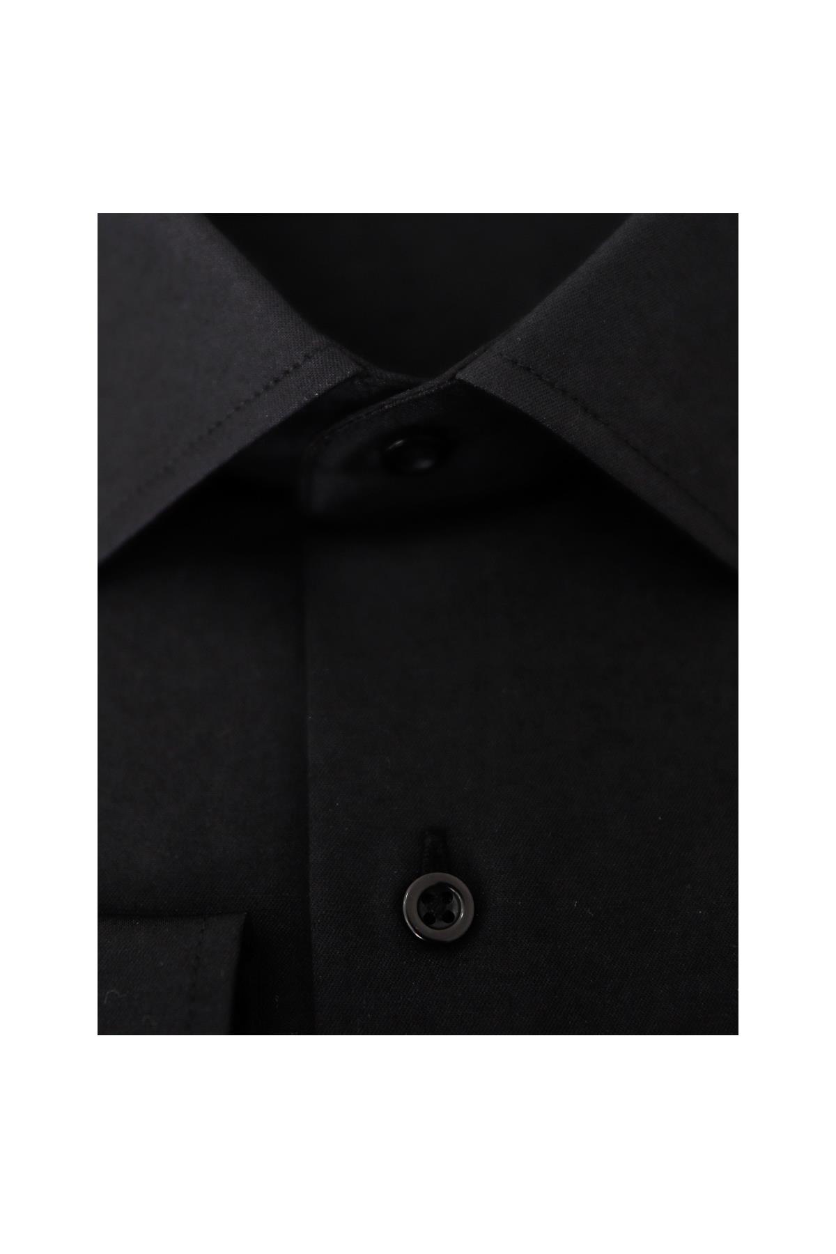 SİYAH Saten Slim Fit Klasik Gömlek