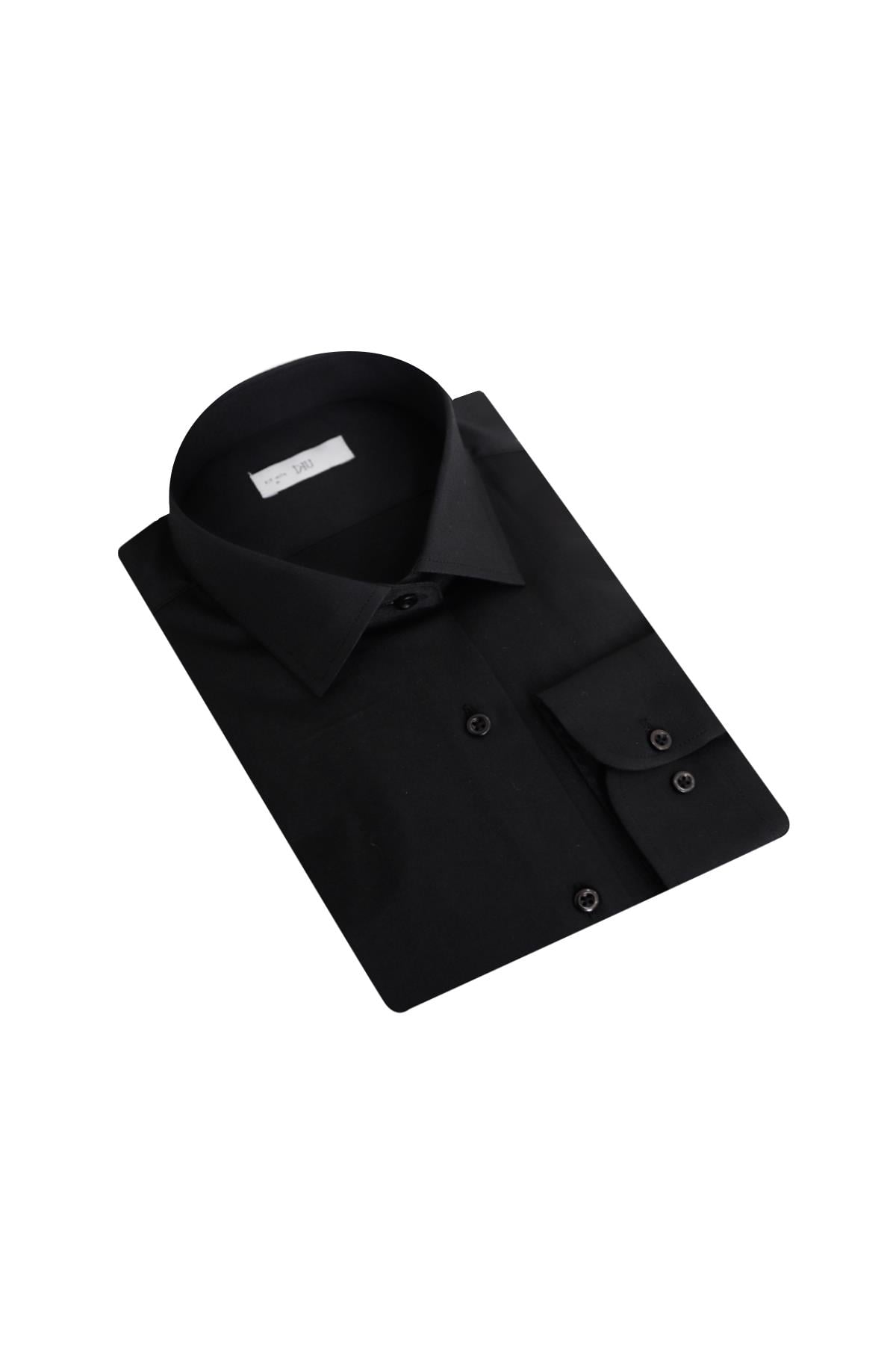 SİYAH Saten Slim Fit Klasik Gömlek