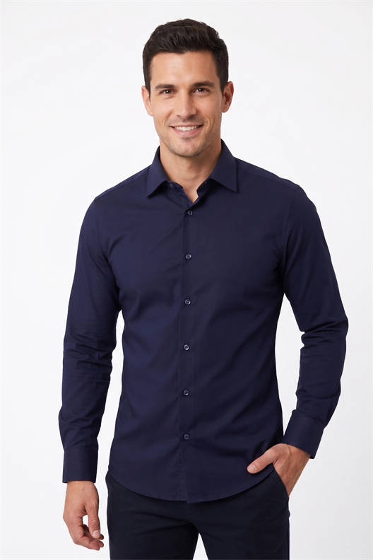 Açık Lacivert Slim Fit Uzun Kol Gömlek