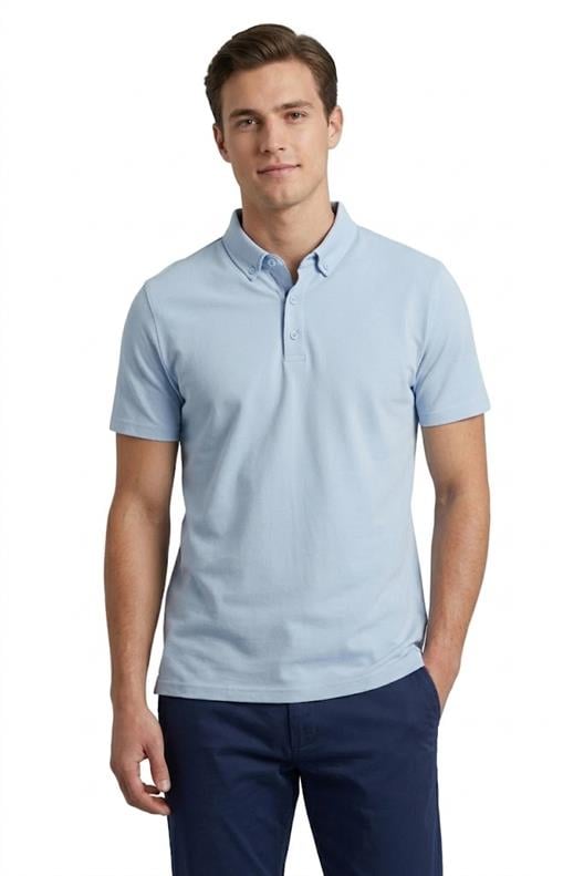 AÇIK MAVİ Comfort Fit Polo Yaka Pike T-Shirt