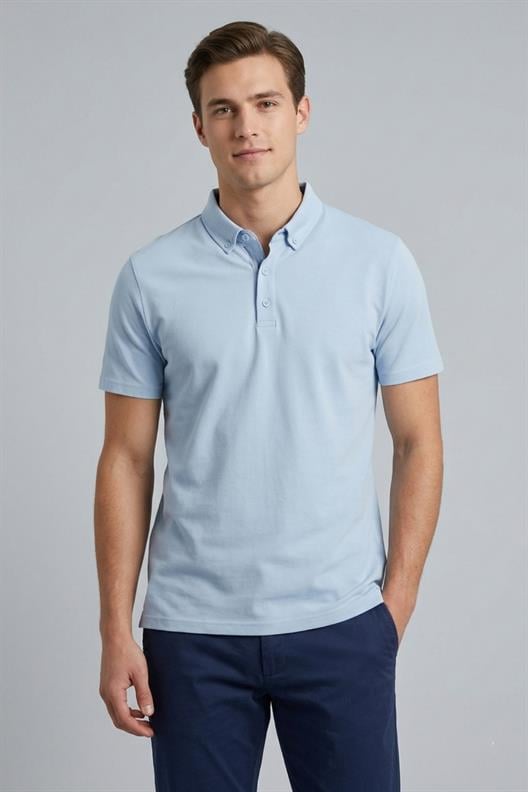 AÇIK MAVİ Comfort Fit Polo Yaka Pike T-Shirt