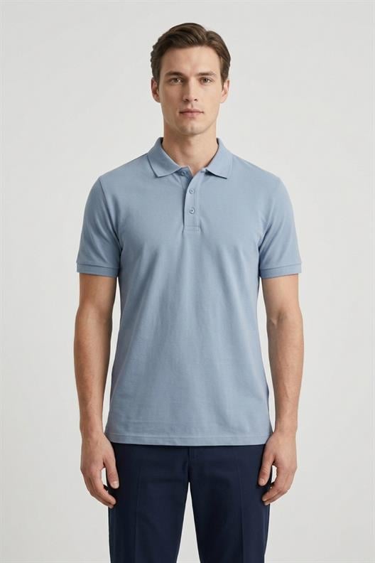 AÇIK MAVİ Comfort Fit Polo Yaka Pike T-Shirt