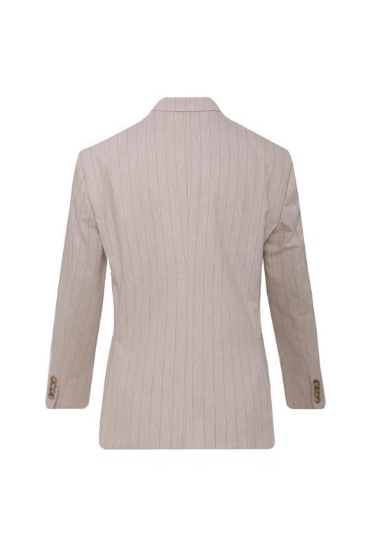 BEJ Comfort Fit , Keten , Kruvaze 6 Düğme , Çift Yırtmaçlı, Çizgili Takım Elbise