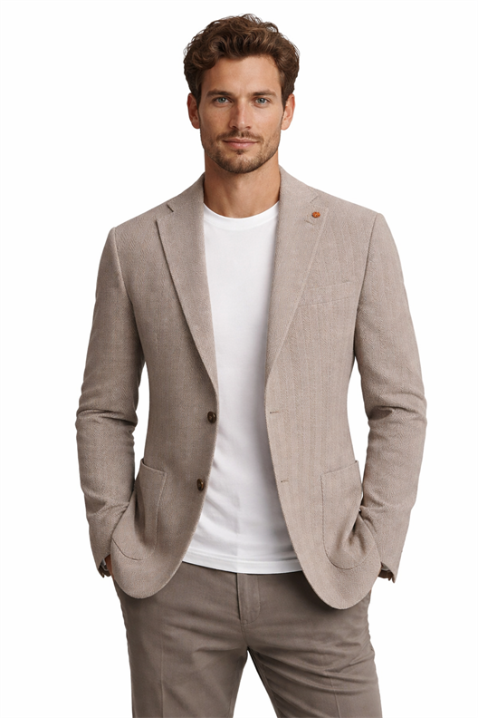 BEJ Mono Yaka, Torba Cep, Çift Yırtmaç Ceket