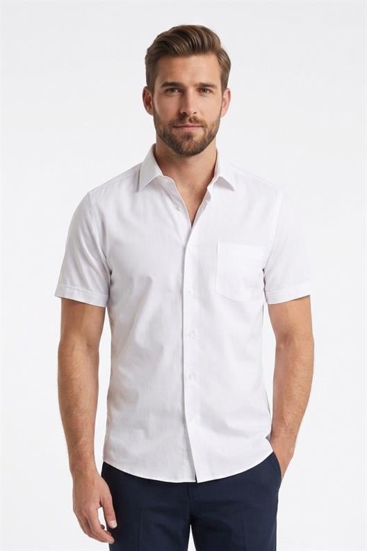 BEYAZ Comfort Fit Kısa Kol Gömlek