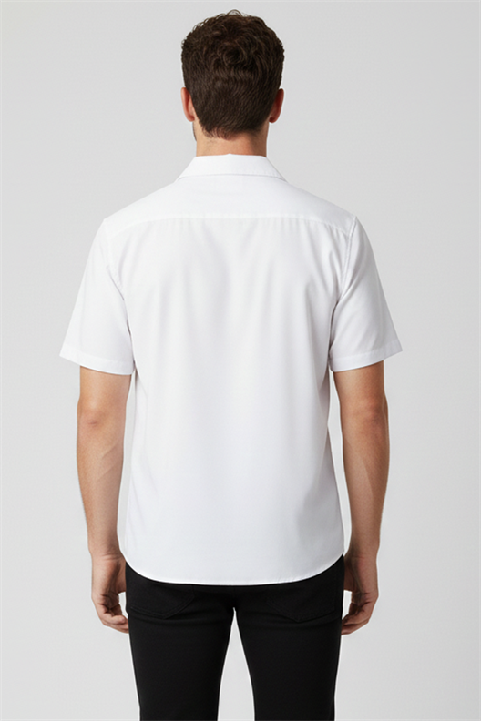 BEYAZ Comfort Fit Kısa Kol Gömlek