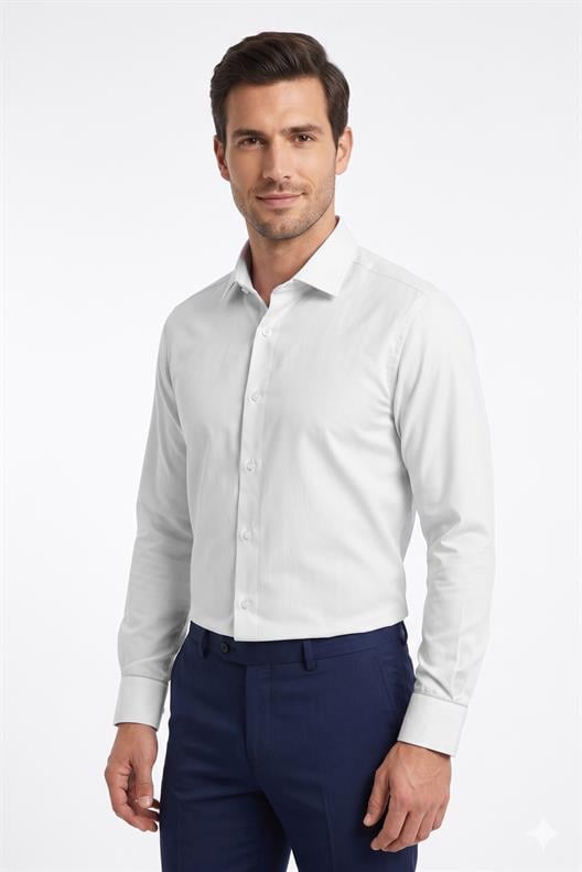BEYAZ Comfort Fit Uzun Kol Gömlek