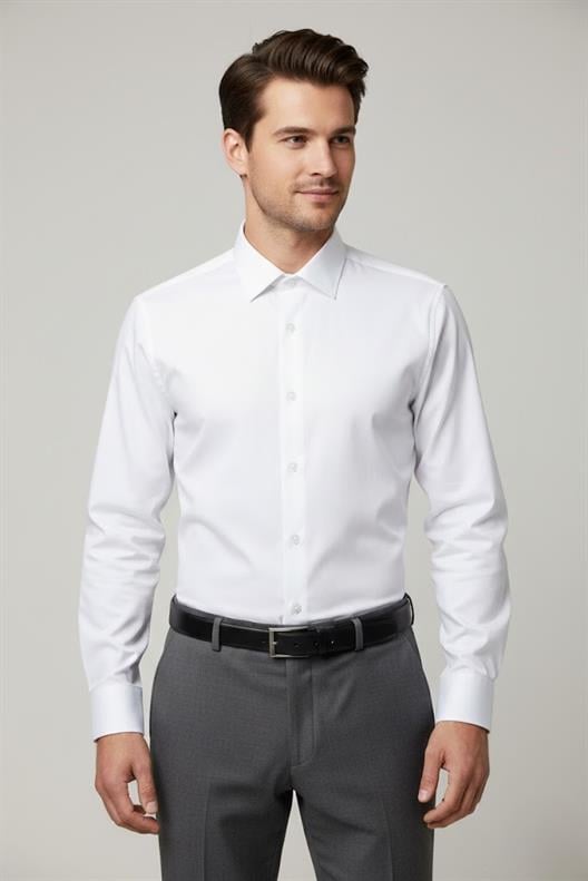 BEYAZ Comfort Fit Uzun Kol Gömlek