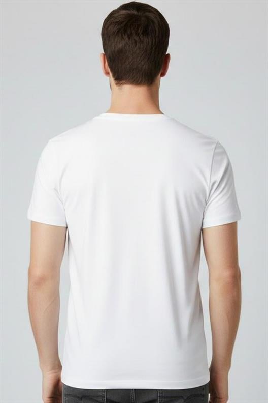 BEYAZ Comfort Fit V Yaka Basic T-Shirt
