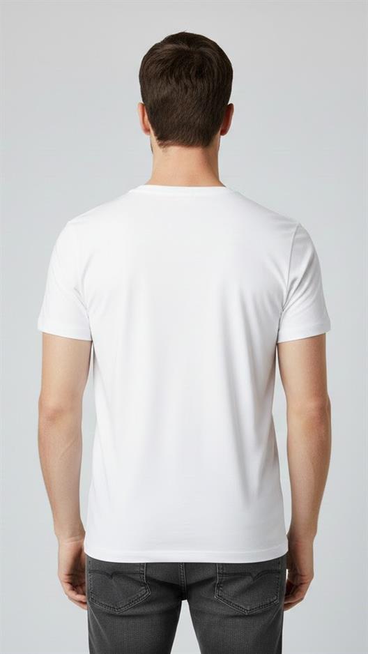 BEYAZ Comfort Fit V Yaka Basic T-Shirt