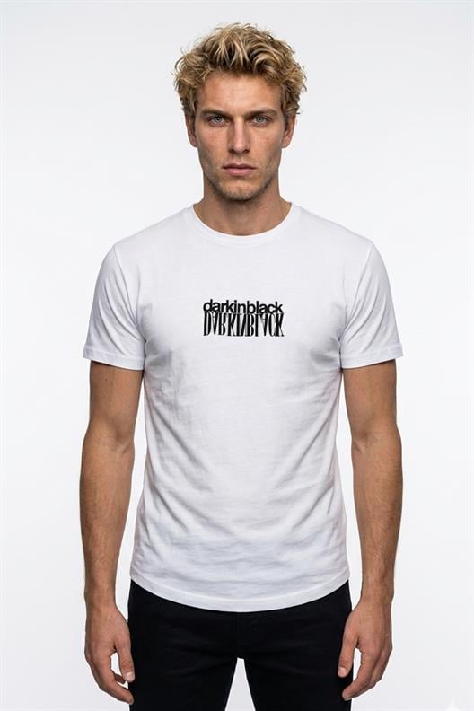 BEYAZ Dark In Black Baskılı Modal Bisiklet Yaka T-shirt