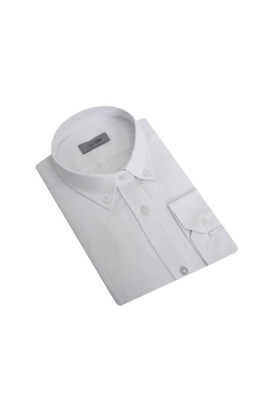 BEYAZ Düğmeli Yaka Comfort Fit Şamre Gömlek