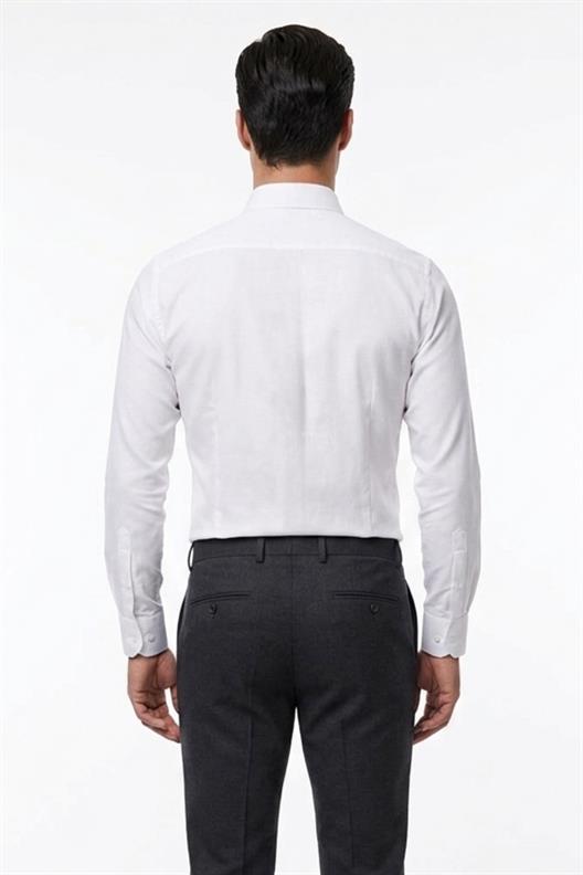 BEYAZ Saten Slim Fit Klasik Gömlek
