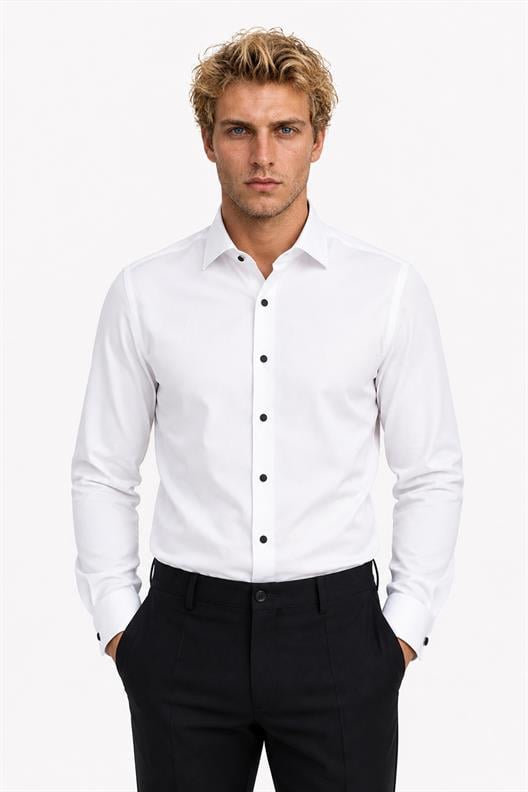 BEYAZ Slim Fit Ata Yaka Smokin Gömlek
