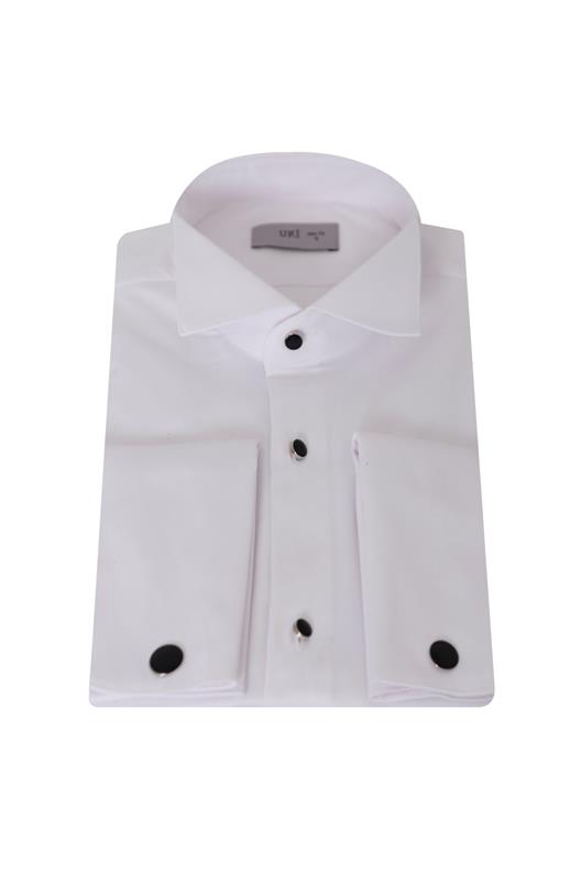 BEYAZ Slim Fit Ata Yaka Smokin Gömlek