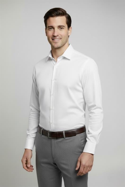 BEYAZ Slim Fit Uzun Kol Gömlek