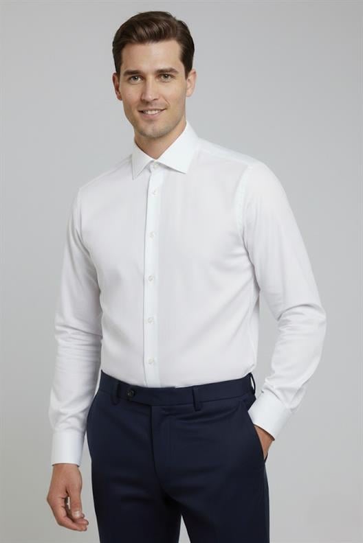 BEYAZ Slim Fit Uzun Kol Gömlek