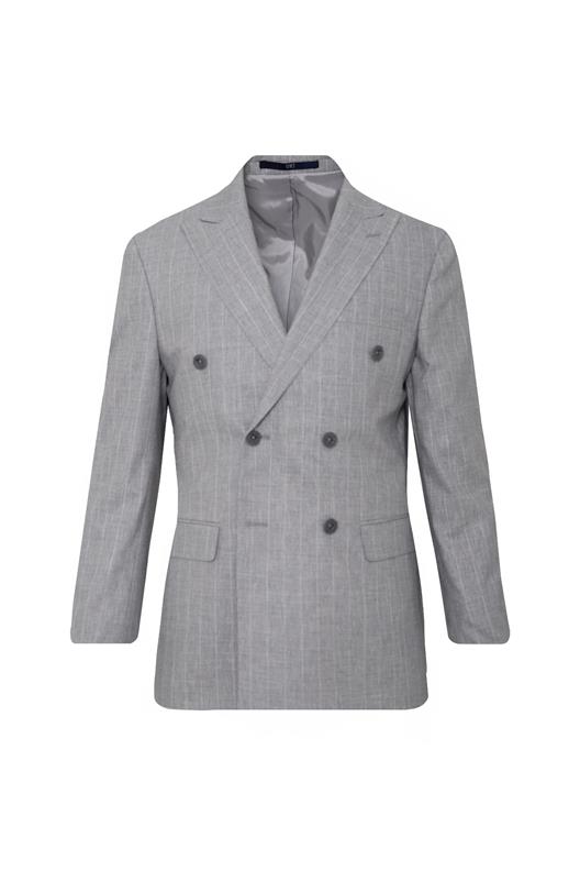GRİ Comfort Fit , Keten , Kruvaze 6 Düğme , Çift Yırtmaçlı, Çizgili Takım Elbise