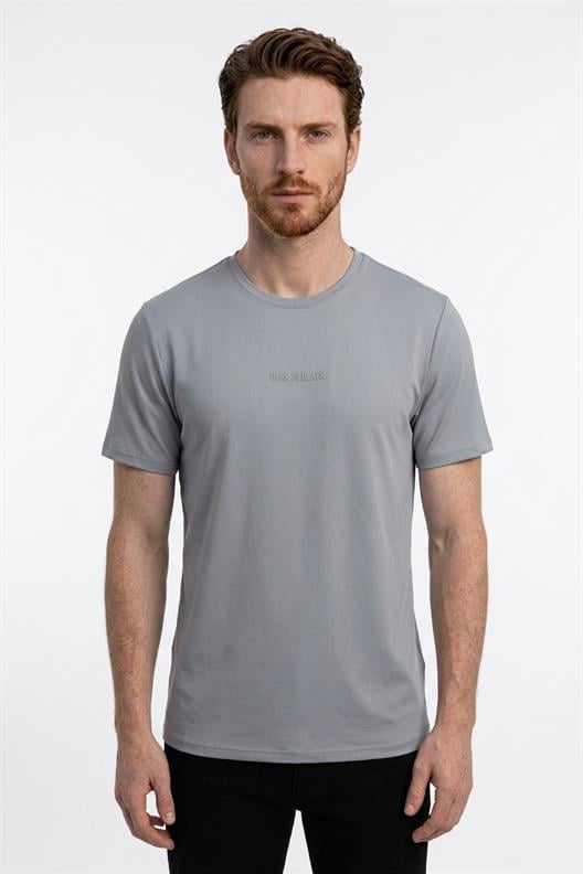 GRİ Dark In Black Modal Bisiklet Yaka T-shirt