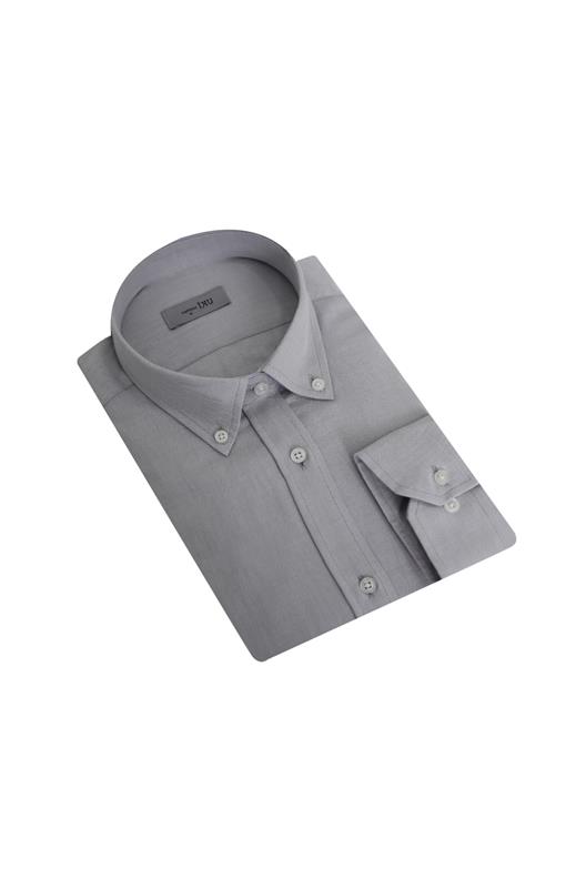 GRİ Düğmeli Yaka Comfort Fit Şamre Gömlek