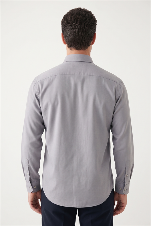 GRİ Düğmeli Yaka Comfort Fit Şamre Gömlek
