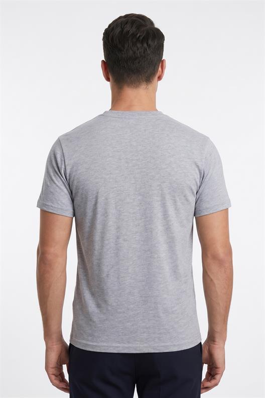 Gri Melanj Bisiklet Yaka Basic T-Shirt