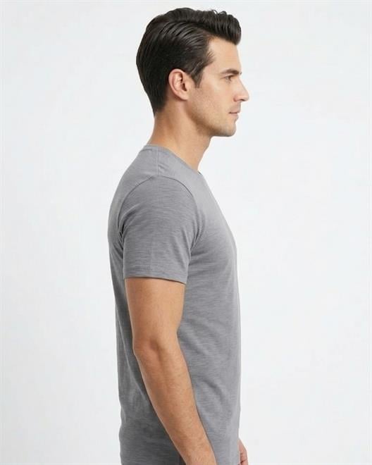 GRİ Modal Bisiklet Yaka T-shirt