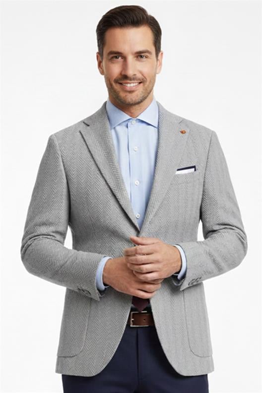 GRİ Mono Yaka, Torba Cep, Çift Yırtmaç Ceket