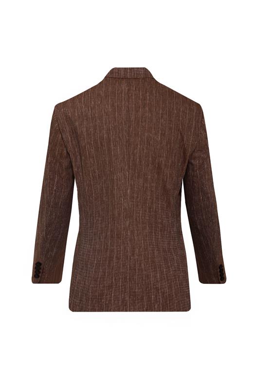 KAHVE Comfort Fit , Keten , Kruvaze 6 Düğme , Çift Yırtmaçlı, Çizgili Takım Elbise