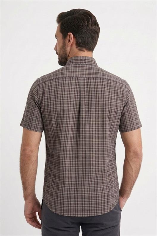 KAHVE Comfort Fit Kısa Kol Ekose Gömlek