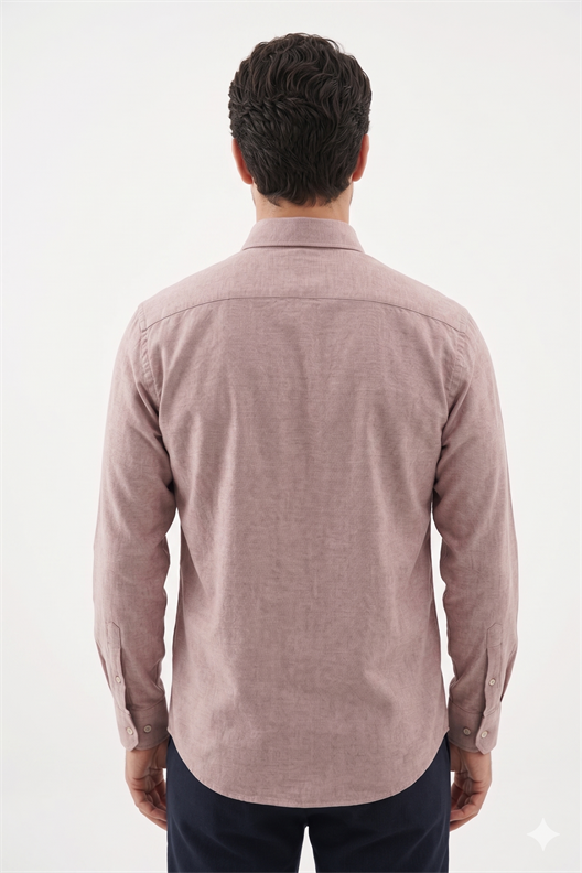 KAHVE Düğmeli Yaka Comfort Fit Şamre Gömlek