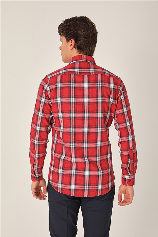 KIRMIZI Slim Fit Uzun Kol Gömlek