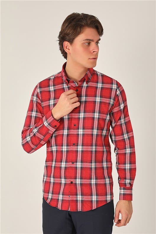 KIRMIZI Slim Fit Uzun Kol Gömlek