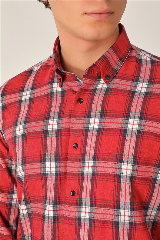 KIRMIZI Slim Fit Uzun Kol Gömlek