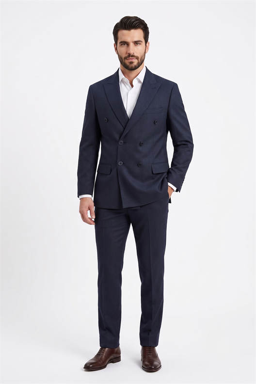 LACİVERT Comfort Fit 6 Drop Kruvaze Ceket
