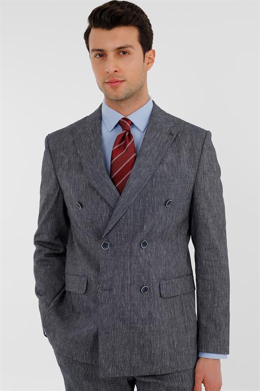 LACİVERT Comfort Fit 6 Drop Kruvaze Takım Elbise