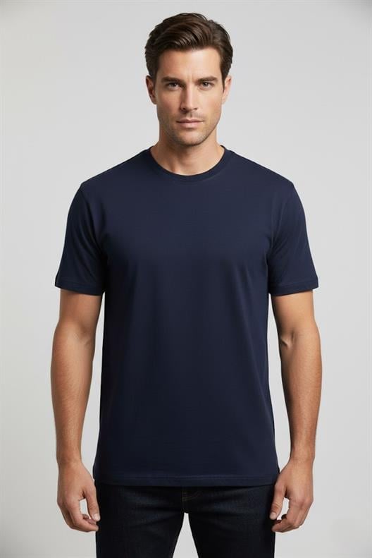 LACİVERT Comfort Fit Bisiklet Yaka Basic T-Shirt