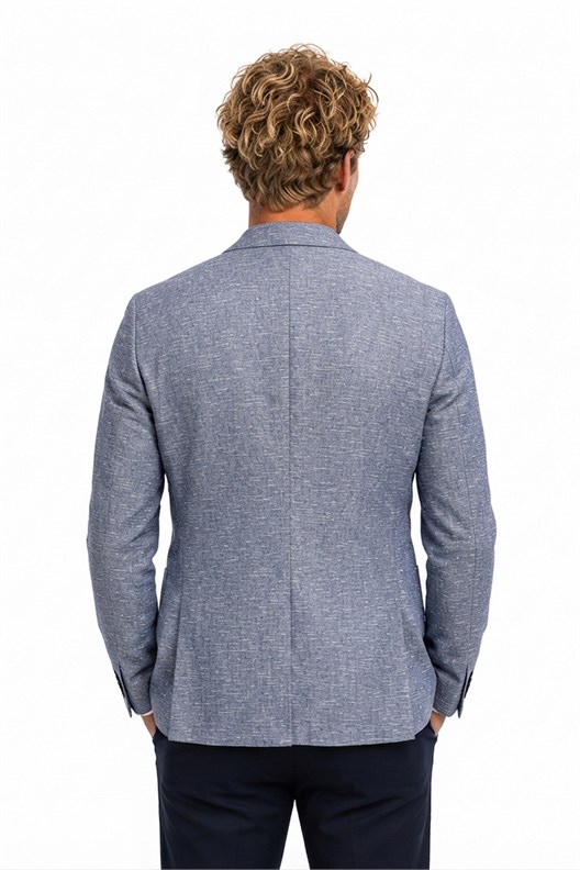 LACİVERT Comfort Fit Casual Keten Ceket