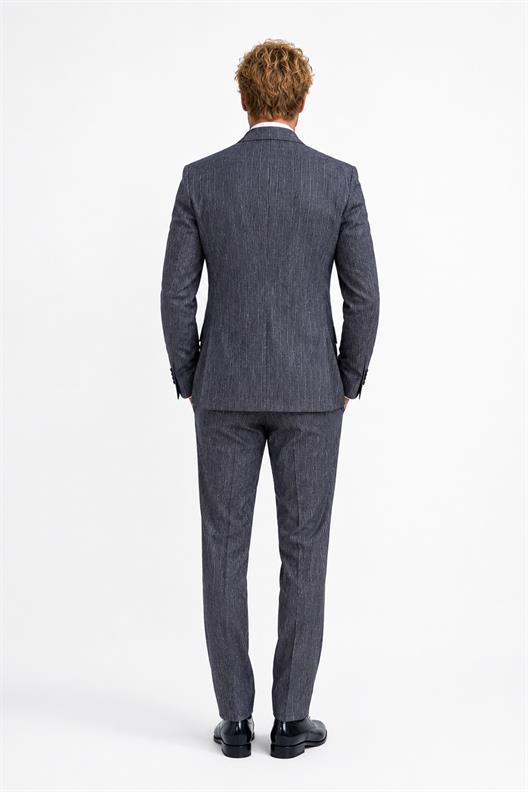 LACİVERT Comfort Fit , Keten , Kruvaze 6 Düğme , Çift Yırtmaçlı, Çizgili Takım Elbise