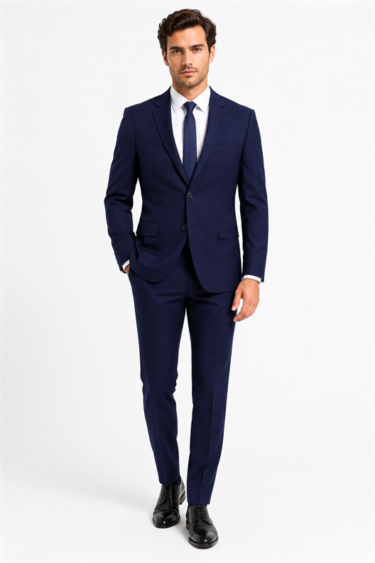 LACİVERT Comfort Fit , Mono Yaka , 6 Drop , Kapaklı Cep Klasik Takım Elbise